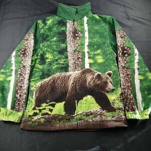 Wildkind Bear Fleece Jacket Medium Green Forest Wildlife Full Zip Pockets